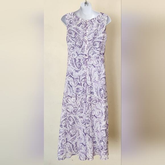 BLACK LABEL by Evan-Picone Lilac Paisley Print Sleeveless Fit & Flare Dress - Picture 4 of 11